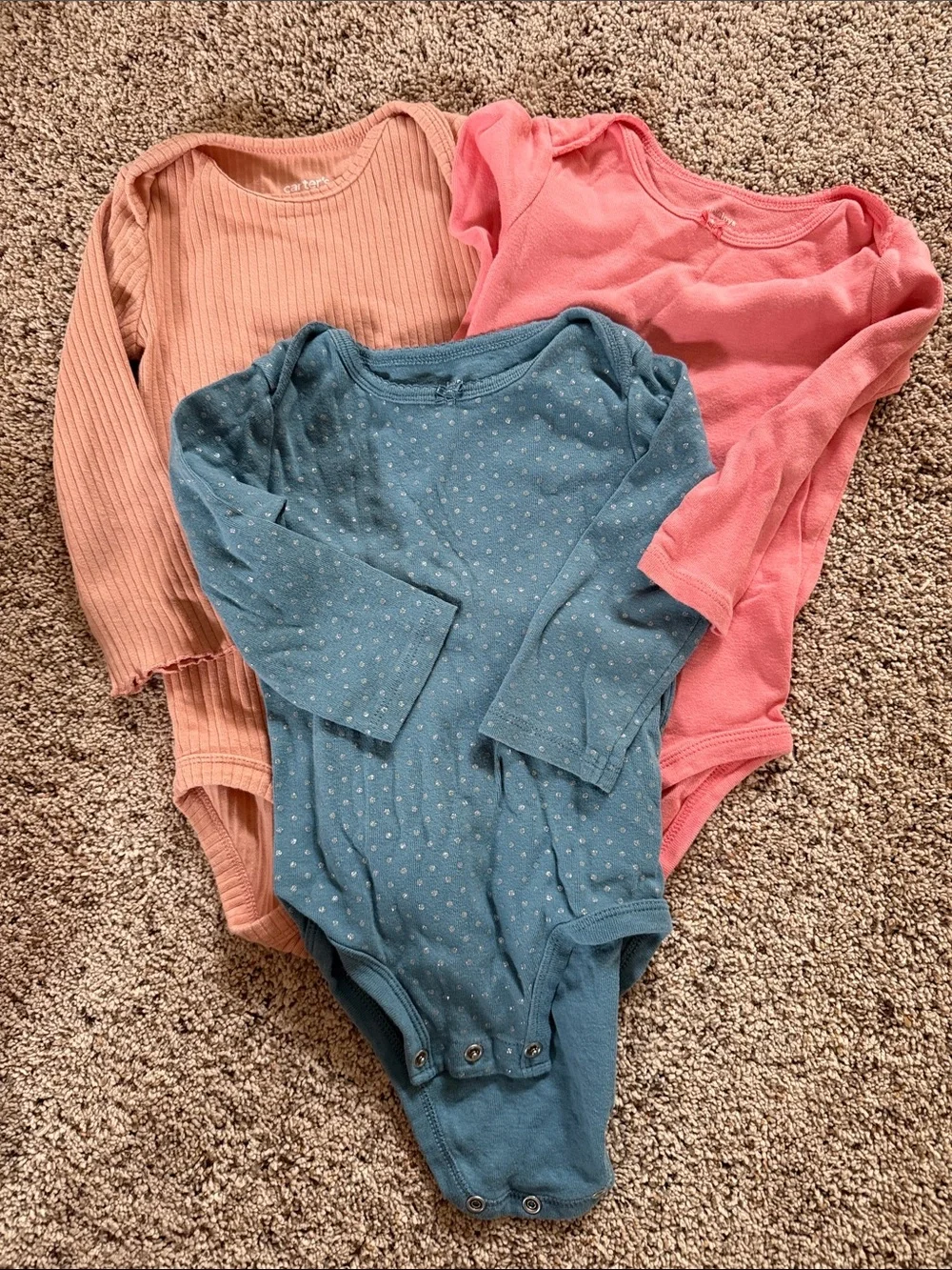 Carter's Long-Sleeve Bodysuit 3-Pack - Teal, Coral, Peach